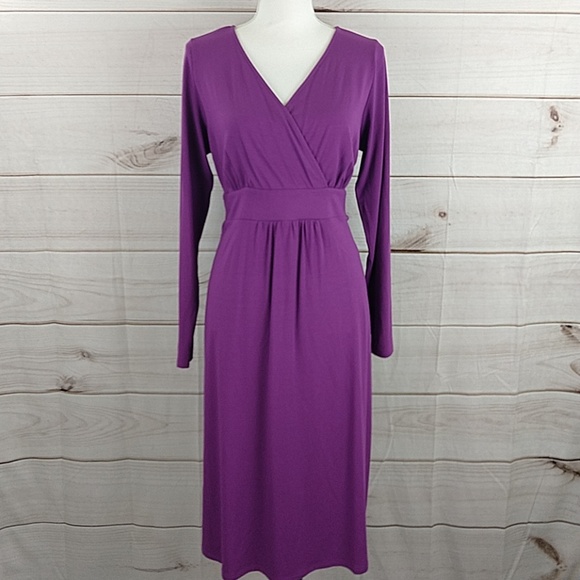 Eileen Fisher V Neck Surplice Purple Dress - Picture 7 of 8